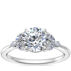 Floral Marquise Diamond Engagement Ring in Platinum